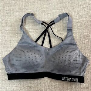 Victoria Sport Gray and Black Sports Bra with Multi Strap Racerback Design